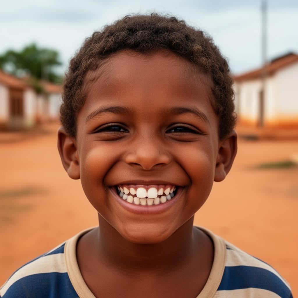 Criança sertaneja sorrindo após tratamento odontológico